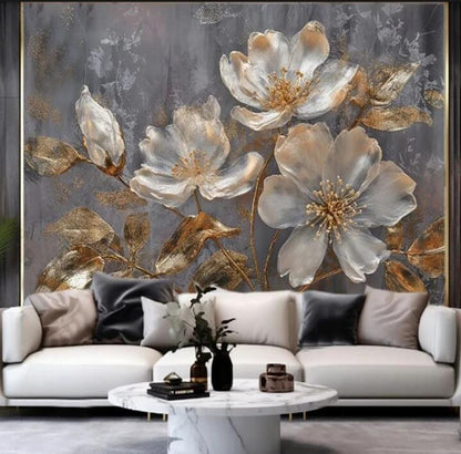 Modern Luxury 3D Gold Flowers Wallpaper Wall Mural