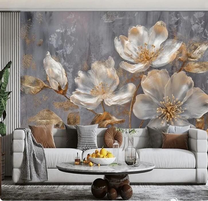 Modern Luxury 3D Gold Flowers Wallpaper Wall Mural