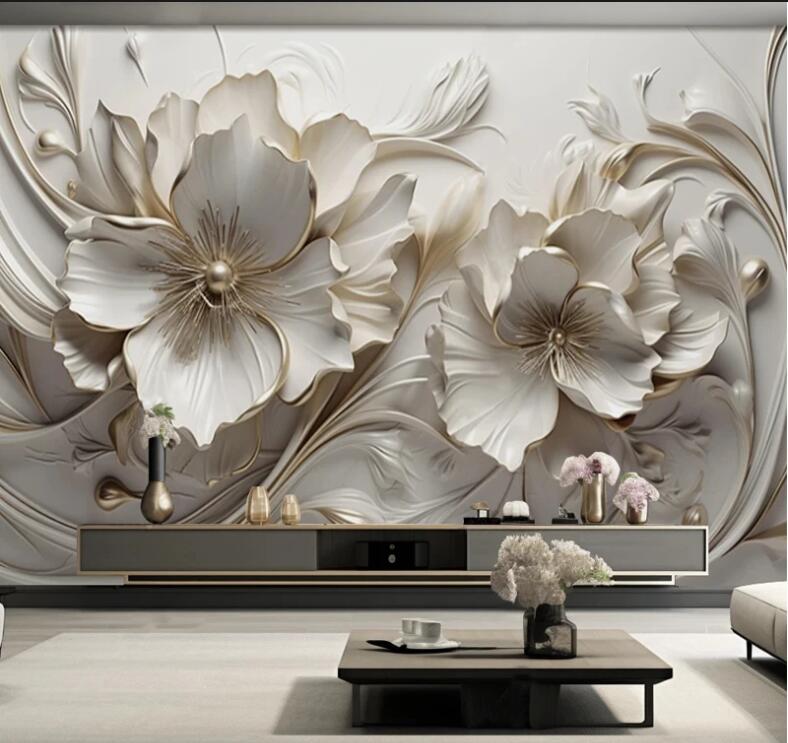 3D Wallpaper Modern Embossed Flowers Wall Mural Wallpaper