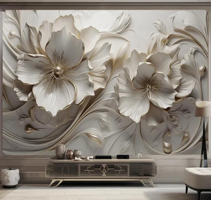 3D Wallpaper Modern Embossed Flowers Wall Mural Wallpaper