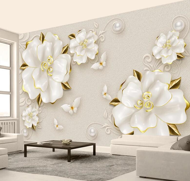 3D Stereoscopic Relief Rose Jewelry Flowers Wall Mural Wallpaper