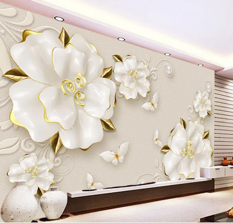 3D Stereoscopic Relief Rose Jewelry Flowers Wall Mural Wallpaper