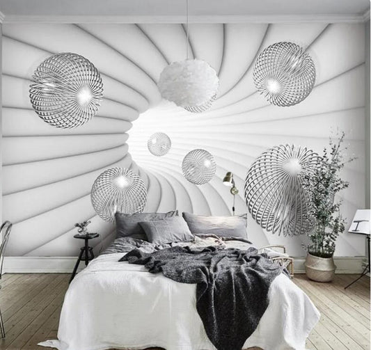 Modern 3D Stereoscopic Gray Balls Wall Mural Wallpaper