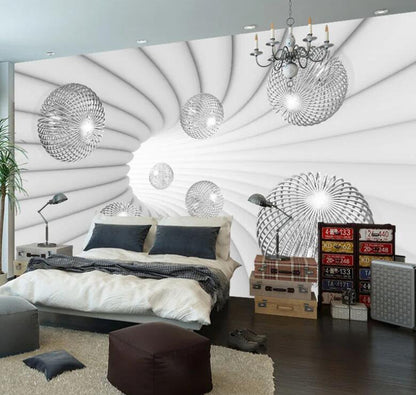 Modern 3D Stereoscopic Gray Balls Wall Mural Wallpaper