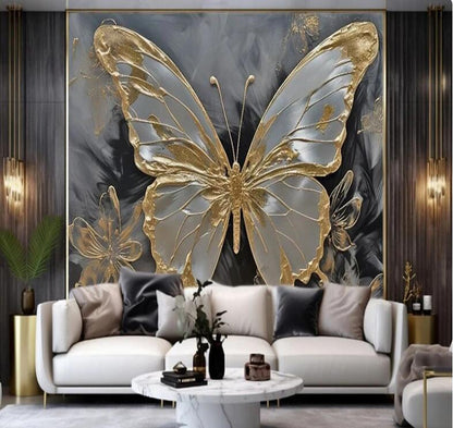 Luxury Creative Embossed Golden Butterfly Wall Mural Wallpaper