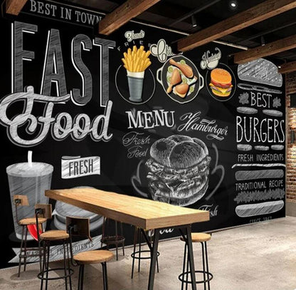 Hamburger Fried Chicken Poster Delicious Fast Food Wallpaper Wall Mural