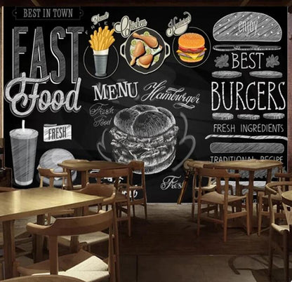 Hamburger Fried Chicken Poster Delicious Fast Food Wallpaper Wall Mural