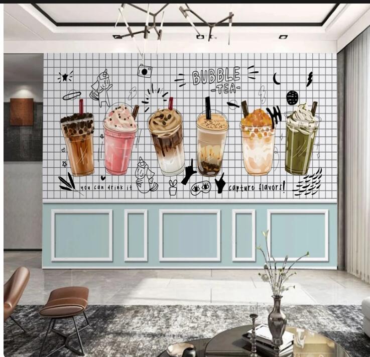 Cold Drink Bubble Tea Drinks Wall Mural Wallpaper