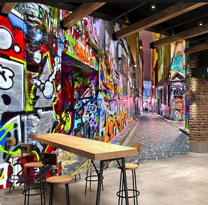 Street Graffiti Personality Art Expansion Space Bar Wallpaper Wall Mural