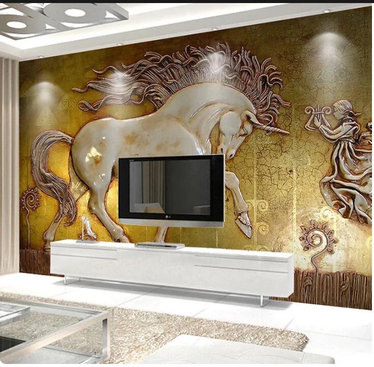 Abstract 3D Stereoscopic Relief Horse Wall Mural Wallpaper