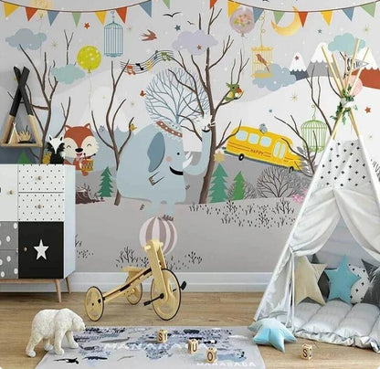 Cartoon Kids Bedroom Wallpaper Forest Animal Concert Wall Mural