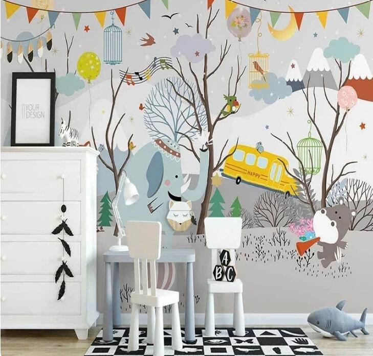 Cartoon Kids Bedroom Wallpaper Forest Animal Concert Wall Mural