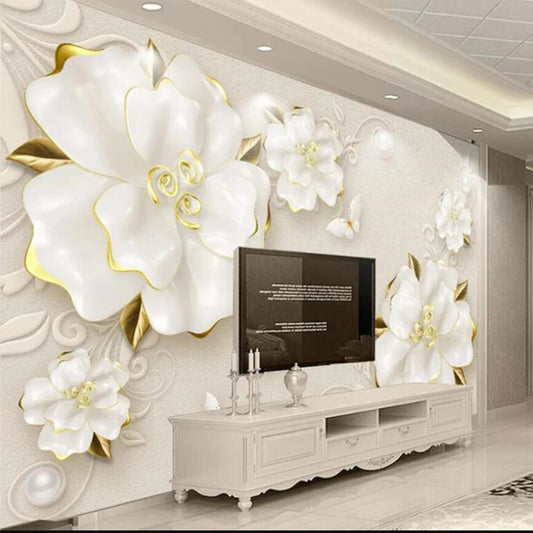 3D Stereoscopic Relief Rose Jewelry Flowers Wall Mural Wallpaper