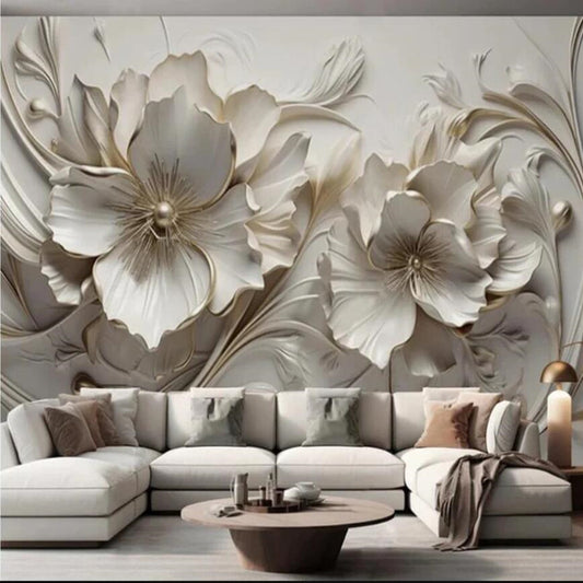 3D Wallpaper Modern Embossed Flowers Wall Mural Wallpaper