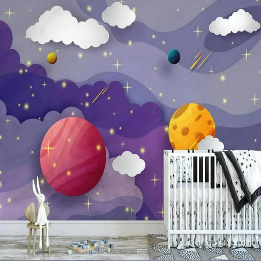 Cartoon Clouds and Plants Universe Space Nursery Wallpaper Wall Mural