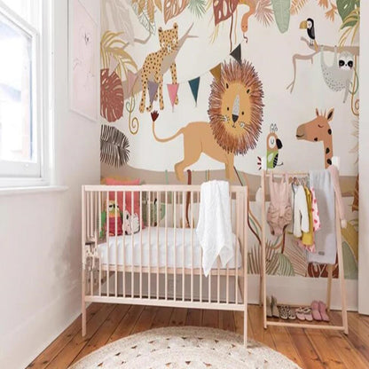 Cartoon Trees Animals Lion Nursery Wallpaper Wall Mural