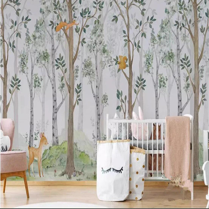 Cartoon Trees Forest Animals Nursery Wallpaper Wall Mural