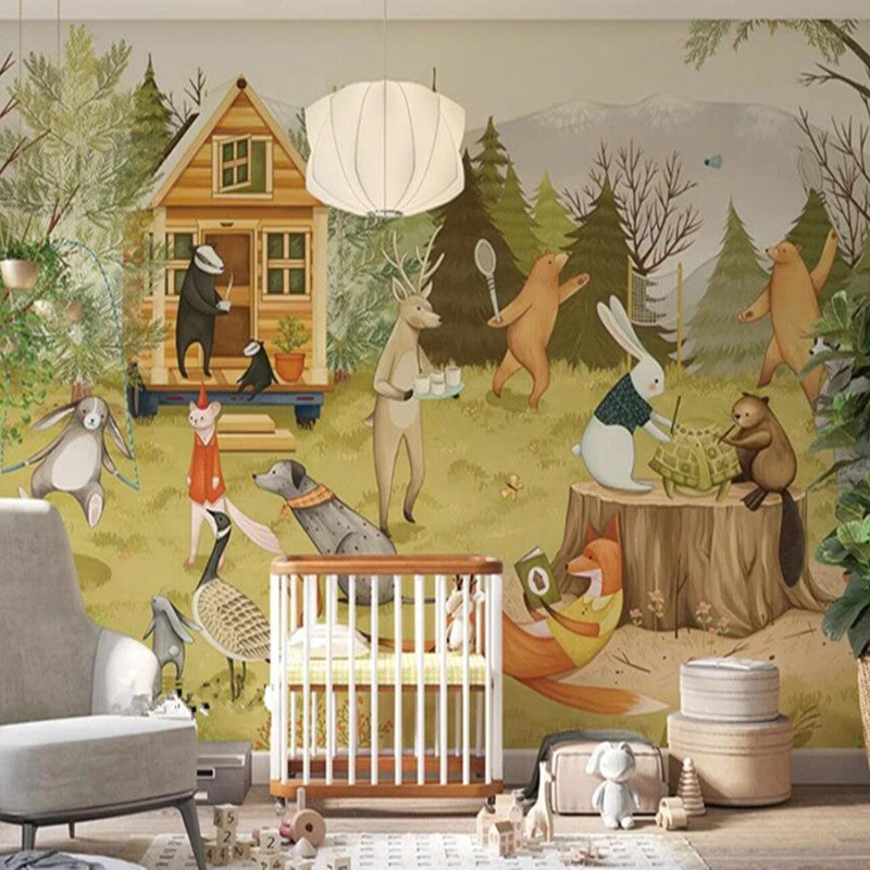 Cartoon Trees Forest Animals Nursery Wallpaper Wall Mural