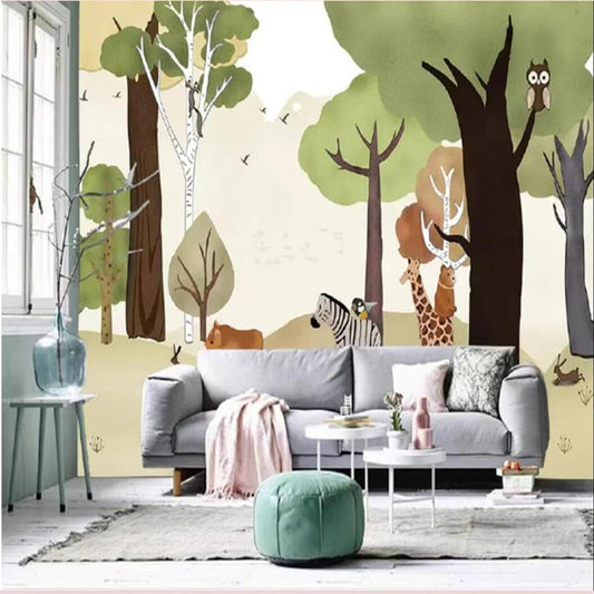 Cartoon Trees Forest Animals Nursery Wallpaper Wall Mural