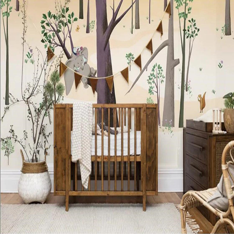 Cartoon Trees Forest Elephant Nursery Wallpaper Wall Mural