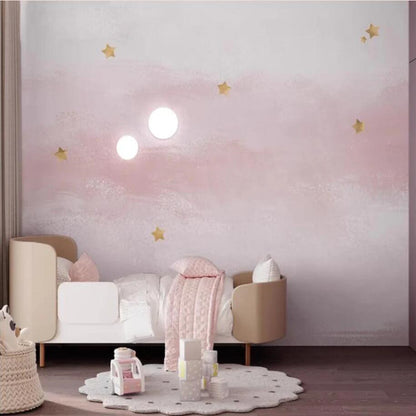 Cartoon Pink Watercolor Stars Girl's Kids' Babies' Children's Room Nursery Wallpaper Wall Mural