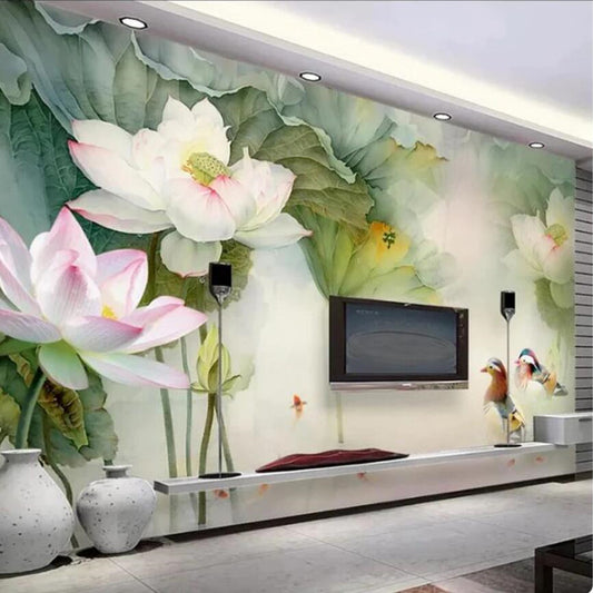 Flowers Duck Lotus Wallpaper Wall Mural Home Decor