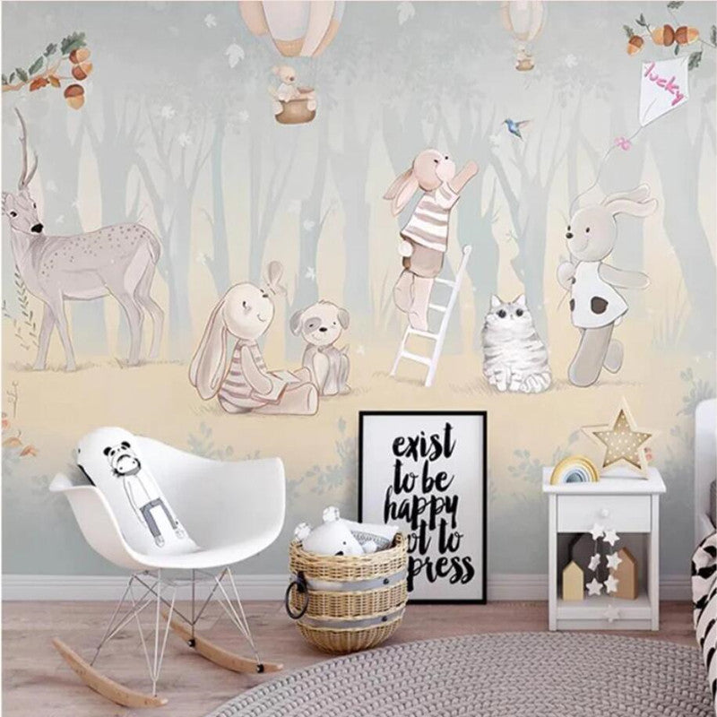 Cartoon Trees Forest Animals Rabbits Nursery Bunny Wallpaper Wall Mural