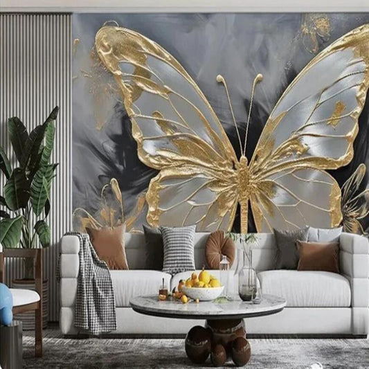 Luxury Creative Embossed Golden Butterfly Wall Mural Wallpaper
