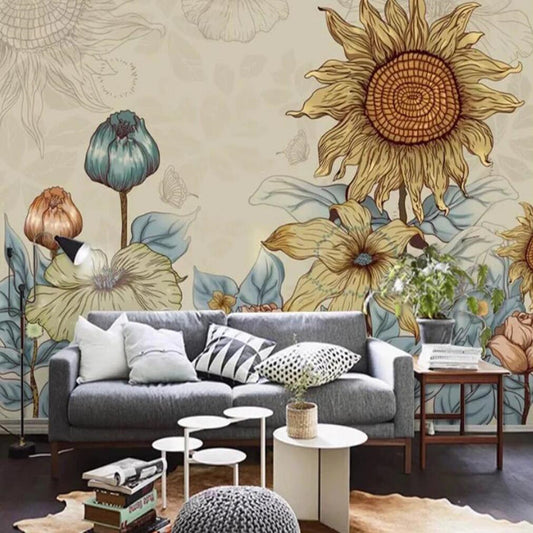 Watercolor Sunflowers Nursery Wallpaper Wall Mural Home Decor