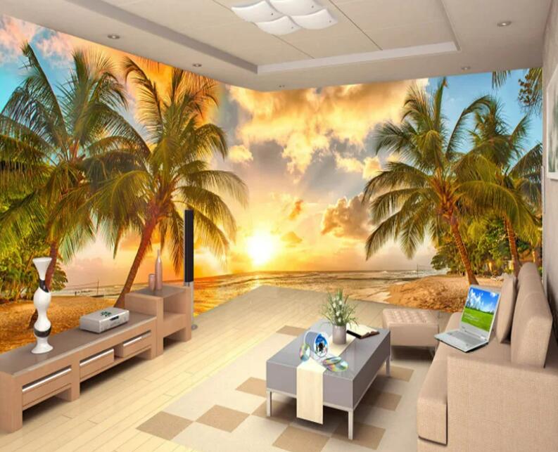Nature Scenery Sunset Sea Coconut Beach Wallpaper Wall Mural Home Decor