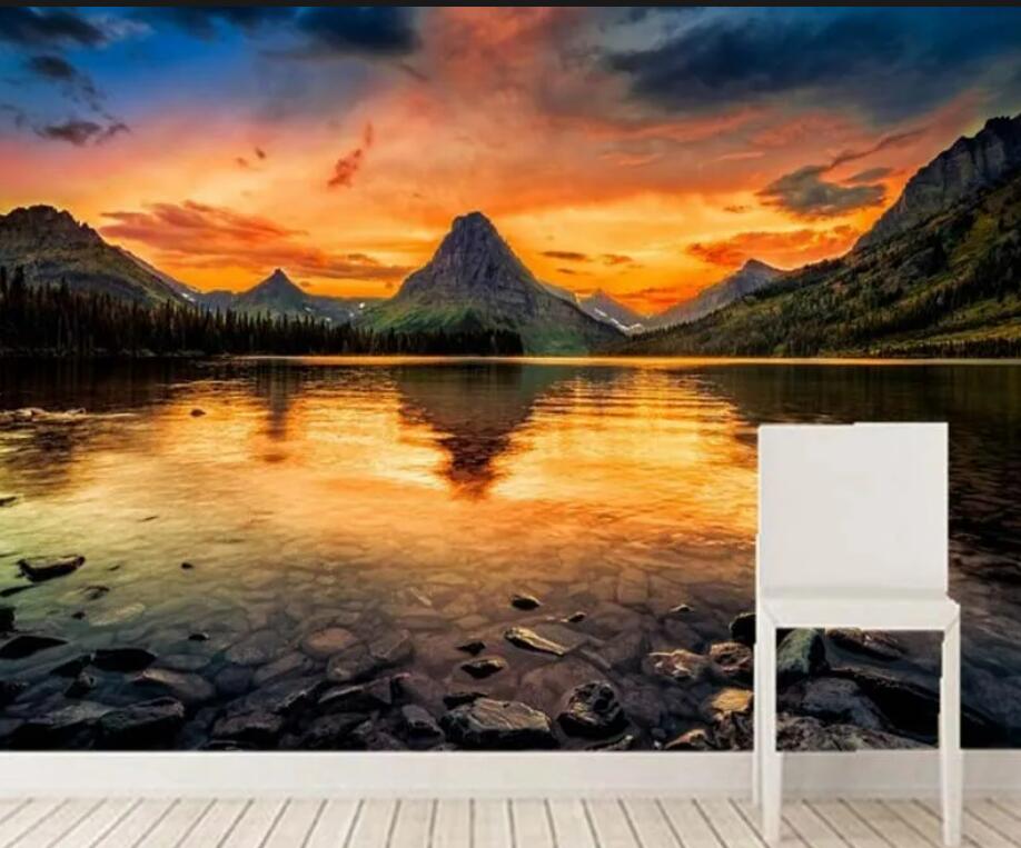 Nature Mountains and Lake Landscape Wallpaper Wall Mural Home Decor