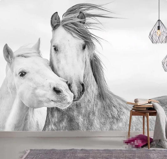 Nordic Modern Couple White Horse Wallpaper Wall Mural
