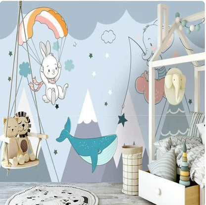 Minimalist Cartoon Little White Rabbit Wallpaper Wall Mural