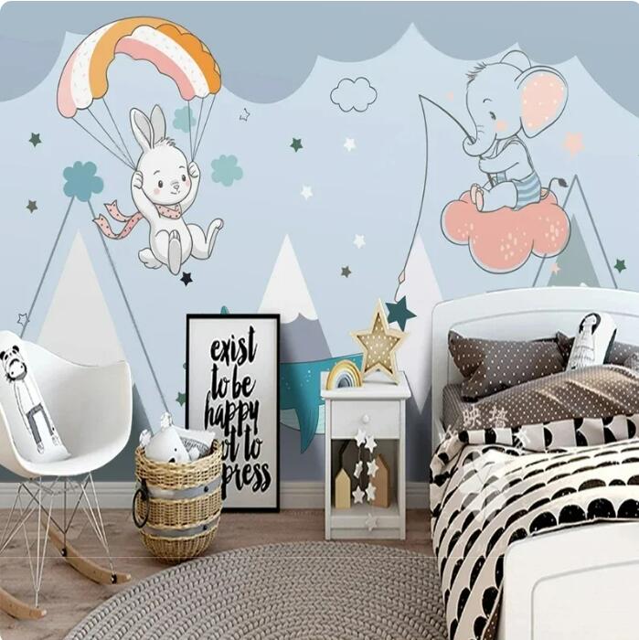 Minimalist Cartoon Little White Rabbit Wallpaper Wall Mural