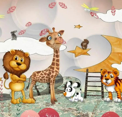 Cartoon Animal Boys And Girls Nursery Wallpaper Wall Mural