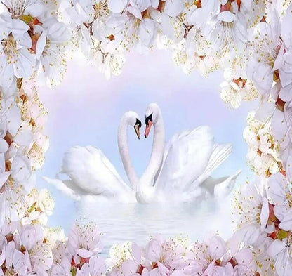 Romantic Swan Peach Blossom Flowers Floral Wallpaper Wall Mural