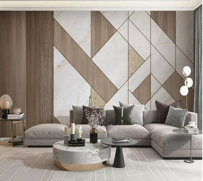 Minimalist Geometric Wood Grille Wallpaper Wall Mural Home Decor
