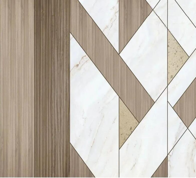 Minimalist Geometric Wood Grille Wallpaper Wall Mural Home Decor