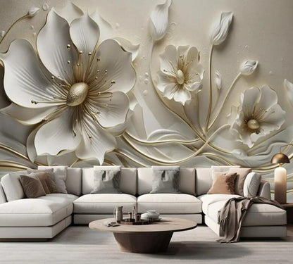 Beautiful 3D Relief Jewelry Flower Wallpaper Wall Mural Home Decor