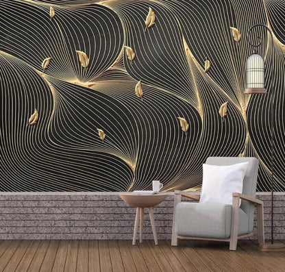 Modern Abstract Line Geometric Golden Leaf Wallpaper Wall Mural