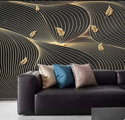 Modern Abstract Line Geometric Golden Leaf Wallpaper Wall Mural