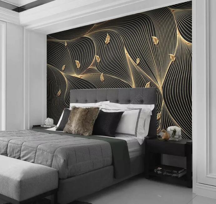 Modern Abstract Line Geometric Golden Leaf Wallpaper Wall Mural