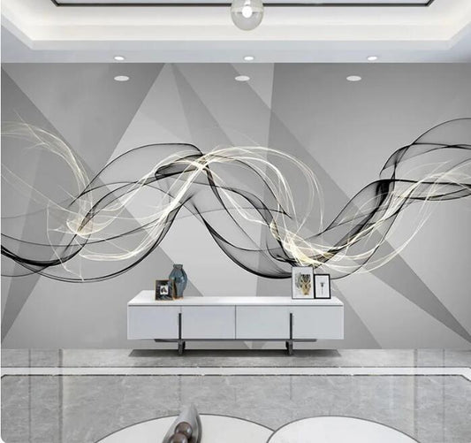 Minimalist Light Luxury Abstract Smoke Line Geometric Wallpaper Wall Mural