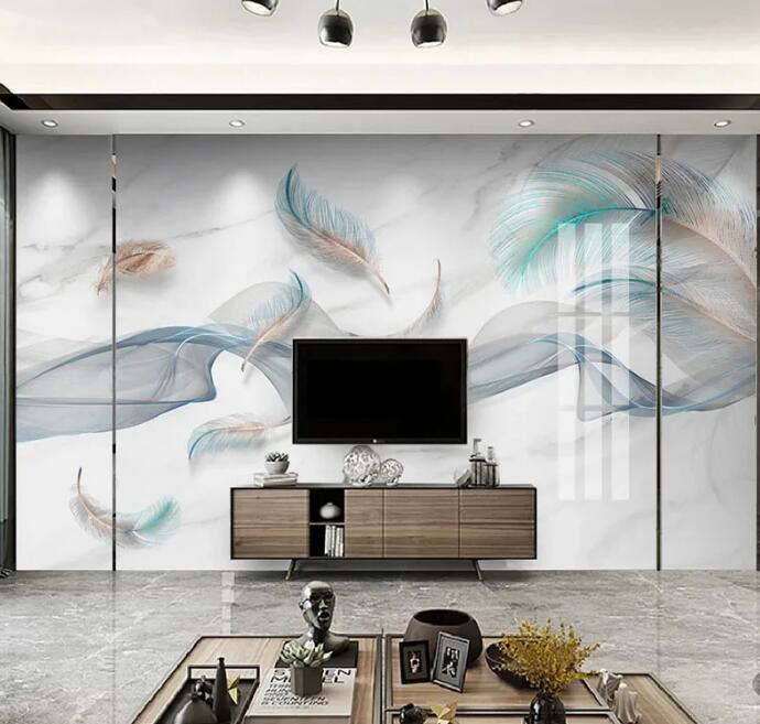 Feather Abstract Smoke Line Marble Wallpaper Wall Mural