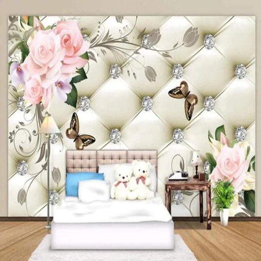 3D Wallpaper European Style Diamond Flowers Wallpaper Wall Mural