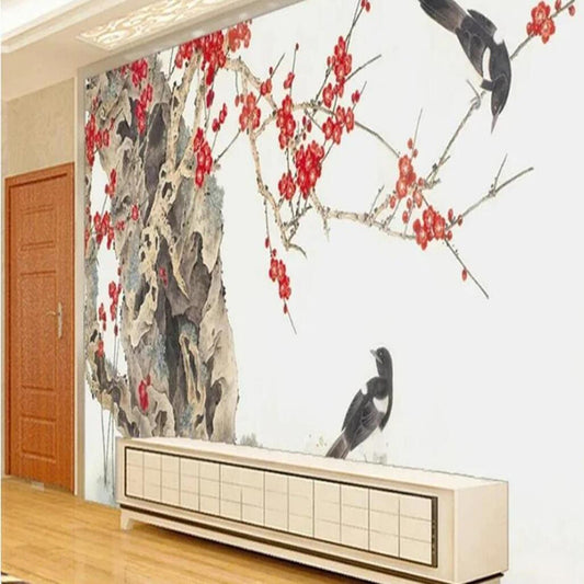 Plum Flowers And Birds Happy Brows Wallpaper Wall Mural Home Decor