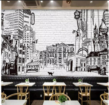 Black And White City Building Wallpaper Wall Mural Home Decor