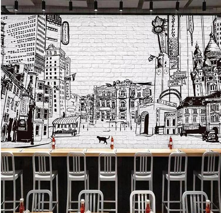 Black And White City Building Wallpaper Wall Mural Home Decor
