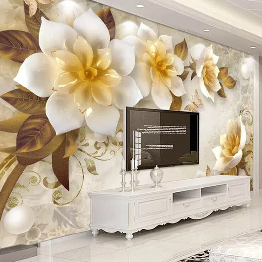 3D Stereo Golden Flowers Wallpaper Floral Wall Mural