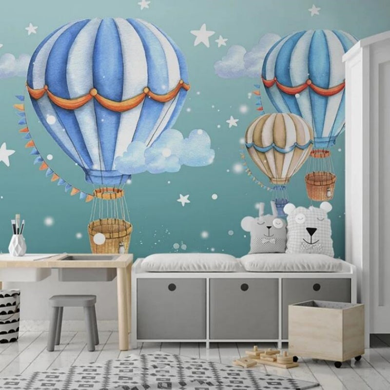 Children Room Hot Air Balloon Stars Cartoon Mural Wallpaper